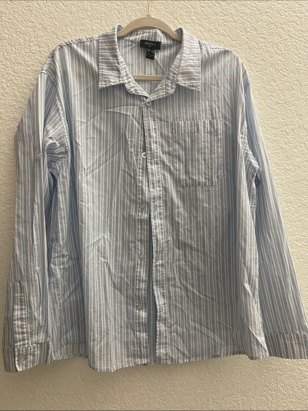 Forever 21 Light Blue & White Striped Men's Button-Down Shirt